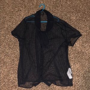 sheer black button up